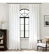 Off White Pinch Pleated 84 inch Long Linen Curtains 2 Panels Set for Living Room Track System Cur...