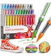 Nicpro 36 Colors Acrylic Paint Markers Brush Tip, Water-Based No-Bleed Paint Markers with Automat...