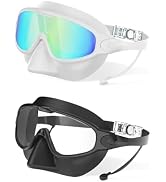 YLKJSWIM Swim Goggles Adult with Nose Cover for Men Women, 2 Pack Wide View Anti-Fog/UV No Leak P...