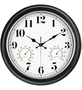 45MinST 13-Inch Vintage Outdoor Wall Clock with Thermometer and Hygrometer, Waterproof, Large Num...