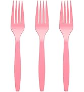 Amcrate Pink Disposable Medium Weight Plastic Forks- Ideal for Weddings, Party’s, Birthdays, Dinn...