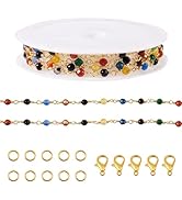 Pandahall 3.28 Feet Agate Beaded Chains Gemstone Link Chains Golden Bracelet Necklace Chain Bulk ...