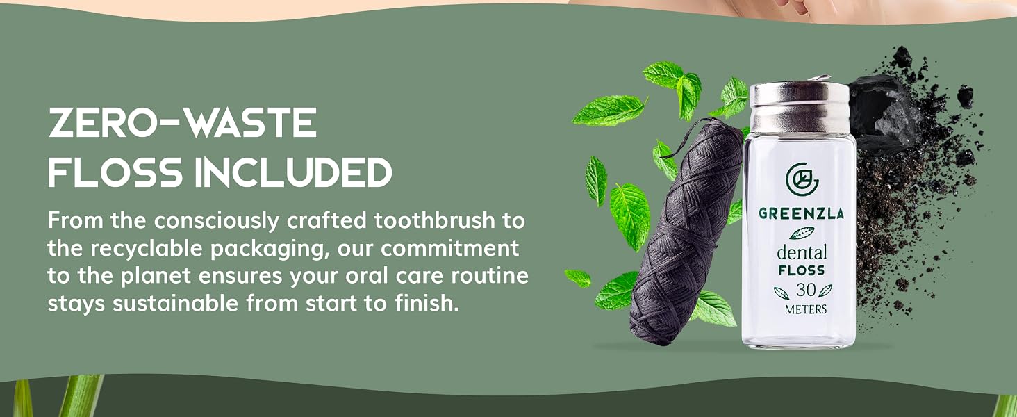 Greenzla Natural Bamboo Toothbrushes, toothbrushes for adults, charcoal dental floss