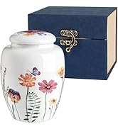 Small Keepsake Sharing Urn – Ceramic Cremation Urn for Human or Pet Ashes – Hand-Drawn Flowers Sm...