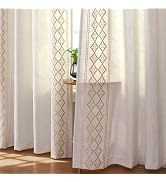 Joydeco Gold Embroidered Curtains 63 Inch Long 2 Panel Set, Victoria Decorative Linen Drapes for ...