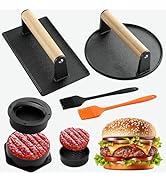 POLIGO Heavy-Duty Cast Iron Smash Bacon Press Meat Steak with Wood Handle for Griddle