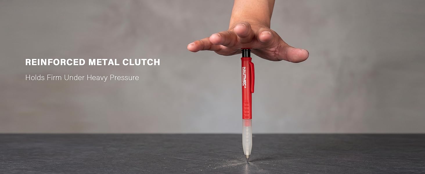 Hand applying heavy pressure to test pencil clutch