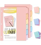 Sooez 6-Tab Durable Plastic Write & Erase Big Tab Dividers for 3 Ring Binder, Aesthetic Cute Bind...