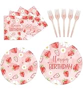 96Pcs Strawberry Party Plates and Napkins, Strawberry Baby Shower Party Supplies Sweet Berry Stra...