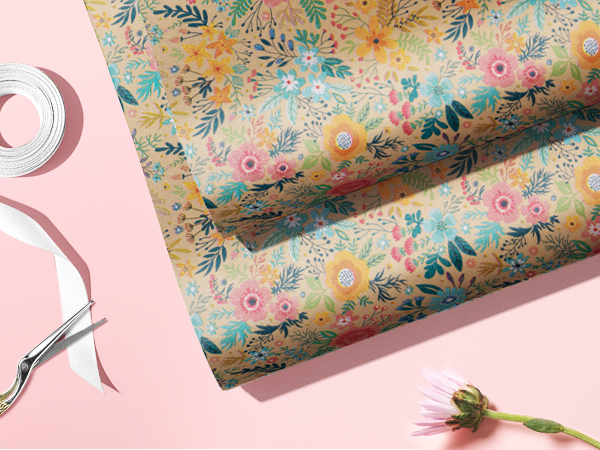 WRAPAHOLIC Kraft Floral Wrapping Paper