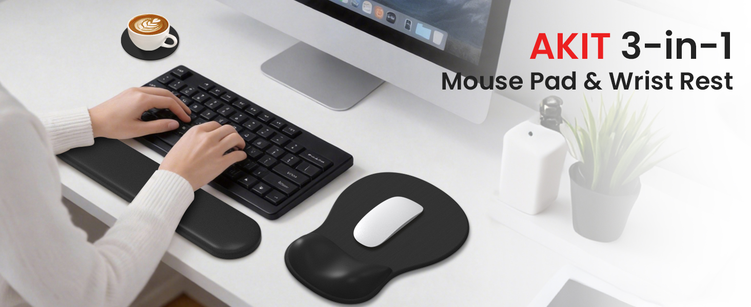 3 in 1 black mouse pad with wrist rest