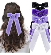 hisial 4PCS Ruffle Layered Hair Bows Alligator Clips Big Bowknot Barrettes Long Tail Tassel Hair ...