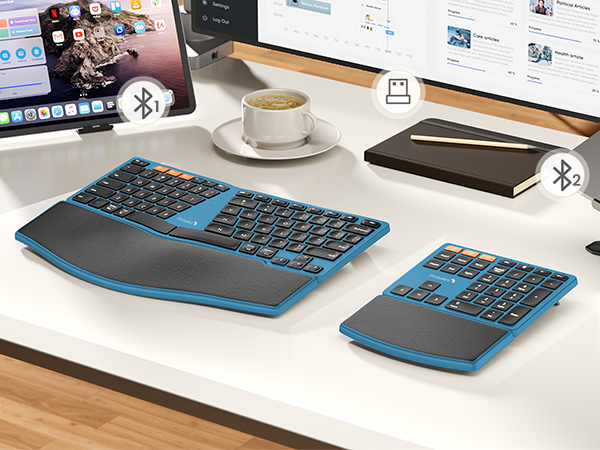 Ergonomic Keyboard with number pad - black blue A+ (5)