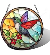 DASTOLL Stained Glass Window Hanging, Hummingbird Gifts Sun Catchers Diamond Glass Panel Hangings...