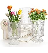 Pumtus 3 Pack Glass Vase, Embossed Big Base Vase, Vintage Crystal Clear Flower Vases, Decorative ...