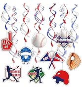 HonuGoGo Baseball Hanging Swirl Decorations, 18PCS Ceiling Streamers Set with Pre-Assembled Hooks...