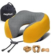 napfun Neck Pillow for Travel, Memory Foam Airplane Pillow, Yellow | 360° Neck Support, Upgraded ...