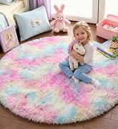 PAGISOFE Round Area Rug,4'X4',Fluffy Rugs for Bedroom, Rugs for girls/boys Room,Fuzzy Rugs for Nu...