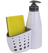 Countertop Soap Pump/Dispenser with Perforated Sponge Holder/Accessory Caddy, White - Sponge Incl...