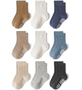 Bearbay Toddler Non Slip Cotton Crew Socks with Anti-slip Dots for Infant Baby Boys Girls