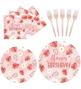 96Pcs Strawberry Party Plates and Napkins, Strawberry Baby Shower Party Supplies Sweet Berry Stra...