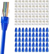 CableGeeker 100-Pack Pass-Through RJ45 Connector with Blue Strain Relief Boots, Gold Plated Cat6 ...