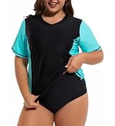 Tournesol Women's Plus Size Rash Guard UV Sun Protection Swim Shirts Short Sleeve Swimwear Swimsu...