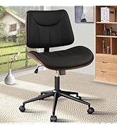 CLATINA Office Chair Armless with Wheels, Mid-Century Modern Walnut Desk Chair, Adjustable Height...