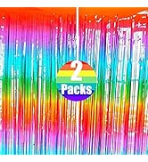 Rainbow Backdrop Macaron Tinsel Foil Fringe Curtain Photo Booth Props for Birthday Gay Pride Day ...