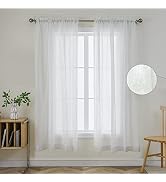 Joydeco White Sheer Curtains 63 Inch Length 2 Panels Set, Rod Pocket Linen Sheer Curtain Drapes, ...
