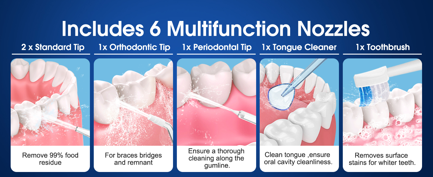 Irrigador Dental con 6 Boquillas