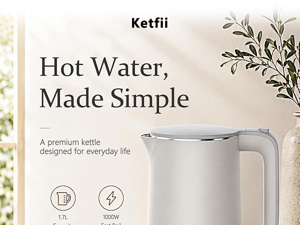 Electric Kettle 1.7L, Double Wall 304 Stainless Steel Hot Water Boiler