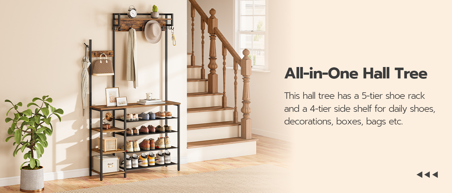 Hoobro Hall Tree with Side Shelves