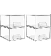 Vtopmart 4 Pack Clear Stackable Storage Drawers, 4.4'' Tall Acrylic Bathroom Makeup Organizer,Pla...