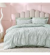 Bedsure Green Duvet Cover Queen Size with Bowknot Jacquard Design, Soft and Elegant Boho Bedding ...
