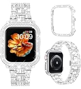 Mosonio Compatible with Bling Apple Watch Band Women 40mm 44mm 41mm 45mm with Shiny Metal Case, F...