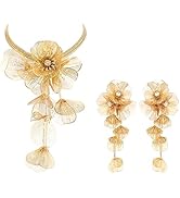 BriLove Strand Statement Flower Necklace for Women, Shiny Chic Floral Flower Statement Collar Bib...
