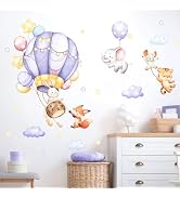 Hot Air Balloon Animals Wall Decals Girls Room Cartoon Rabbit Fox Elephant Tiger Wall Stickers Pe...