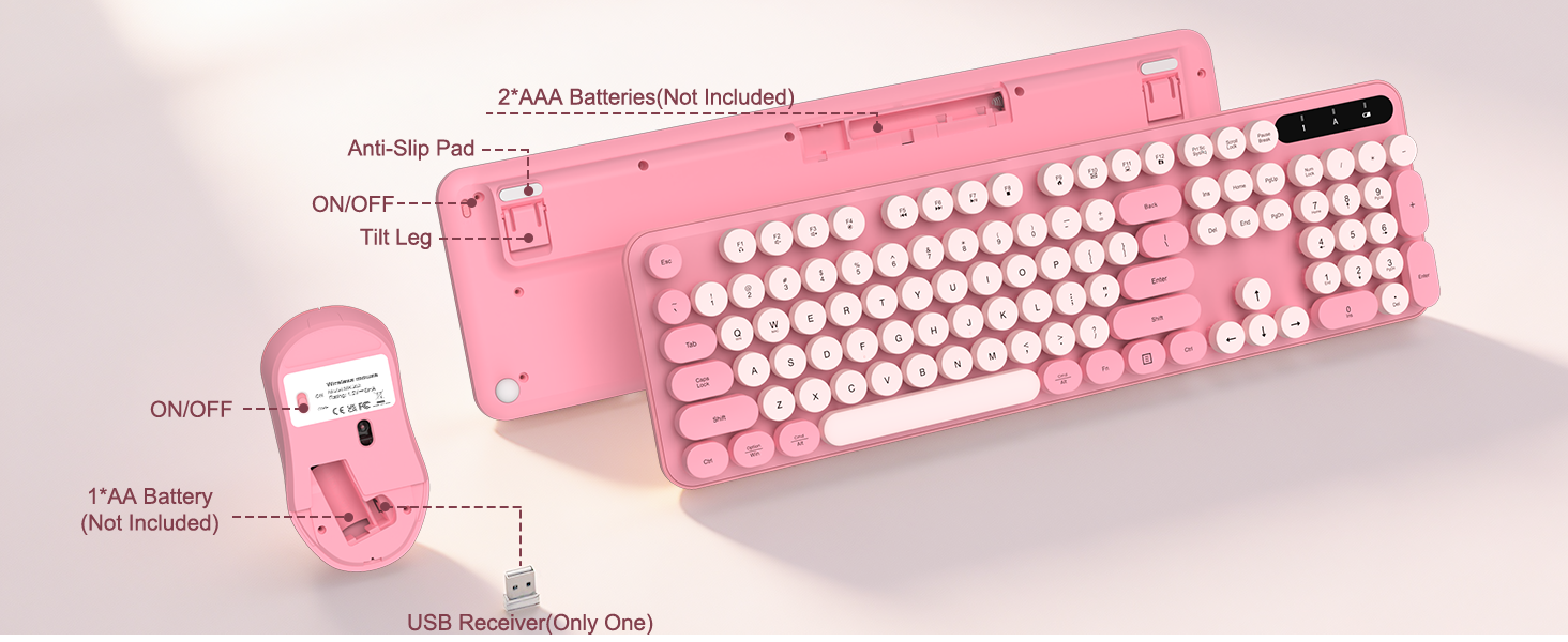 Pink Wireless Keyboard and Mouse Combo