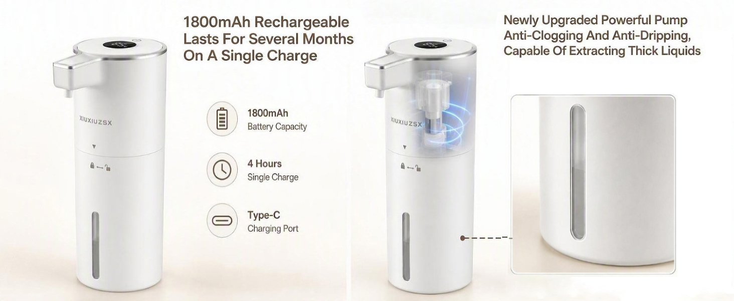 1800mAhBattery Capacity and Newly Upgraded Powerful Pump