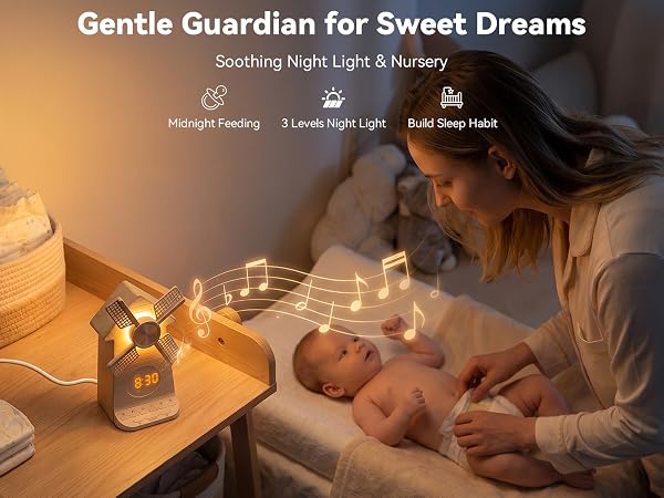 Sunrise Alarm Clock with Rotating Windmill, White Noise Machine Sound Machine Alarm Clock
