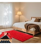 Mhyup 3x5 Red Rug for Bedroom Living Room, Fluffy Small Area Rug Soft Shag Carpet for Kids Boys a...