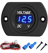 Car Battery Voltage Meter 12V/24V DC, Waterproof LED Digital Voltmeter with Blue Light, Round Pan...