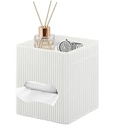 Fanousy Tissue Box Cover with Storage Tray, PU Leather Square Tissue Box Holder, Modern Cube Faci...