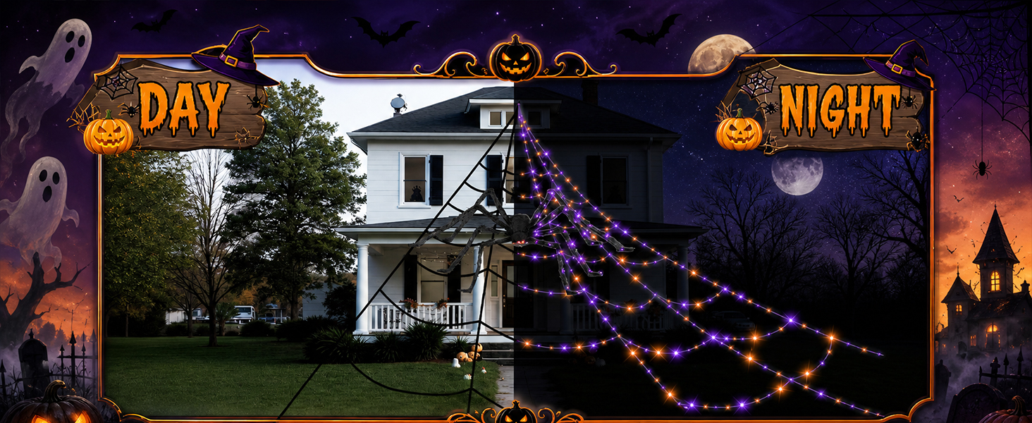 Halloween Decorations Outdoor Spider Web Lights with Glowing Spider