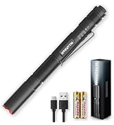 Hoxutym Rechargeable Pen Light, Dual Power Flashlight with USB-C Charging or AAA Backup, Pocket P...