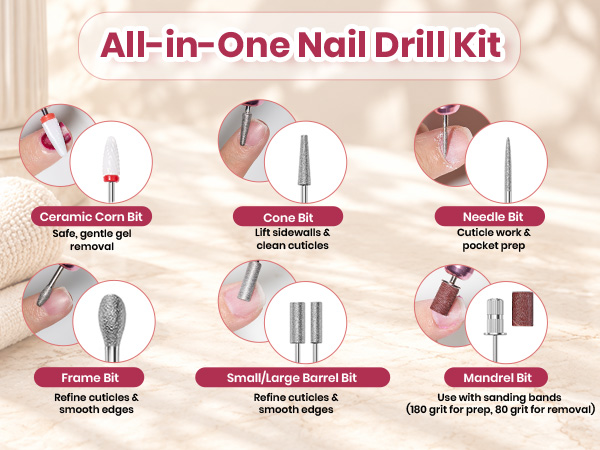 Beetles Cordless Nail Drill, 7 Bits Electric Nail File 5 Speeds LED Display,Rechargeable Nail Drill