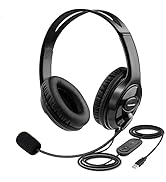 MKJ USB Headset with Microphone for PC, Stereo Computer Headset with Noise Canceling Mic for Lapt...