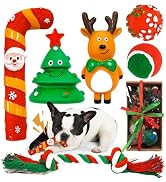 BAEJMJK 6Pcs Christmas Small Dog Toys Set-Xmas Holiday Squeaky Dog Toy Ball and Rope Dogs Toy Set...