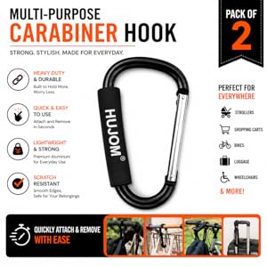 HUJOM stroller hook holding grocery bags for hands free carrying and easy transport